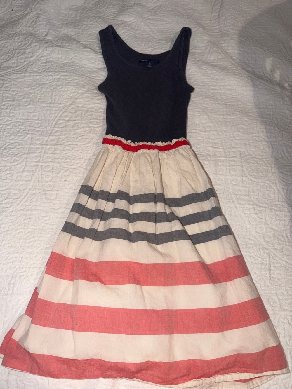 GAP Black Tank Top Dress with Cream, Gray & Red Striped Skirt